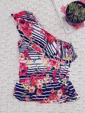 Vintage Almost Famous Off the Shoulder Peplum Resort Top